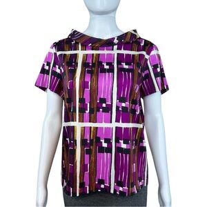 Max Mara Weekend Tony Geometric Print Top Sz SMALL Boxy Fit Blouse Preppy Luxury